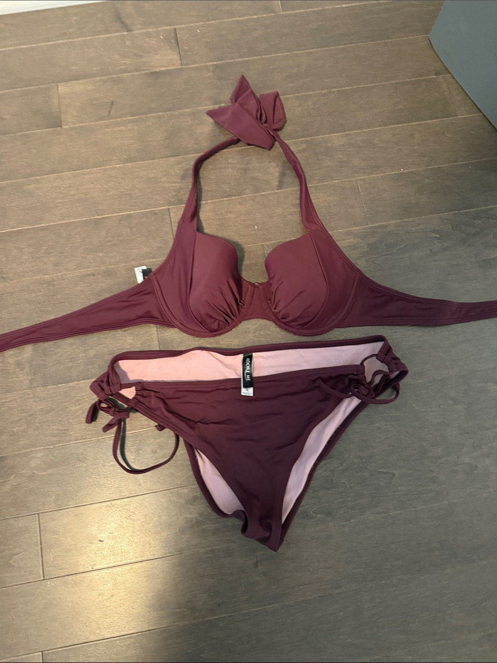 Adore Me Halter Underwire Bikini Set in Burgundy